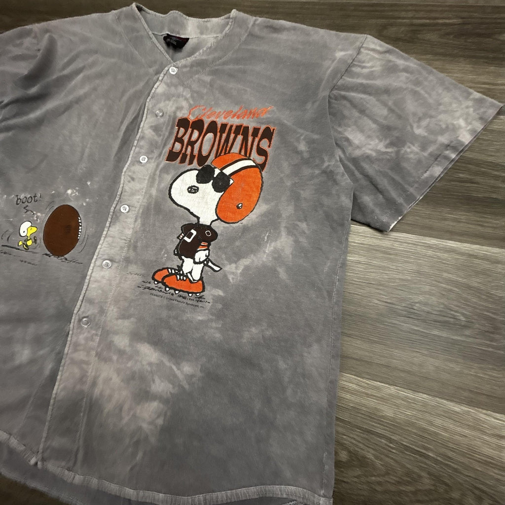 Vintage Cleveland Browns Looney Tunes Baseball Jersey Mens XL Gray Snoopy 90s