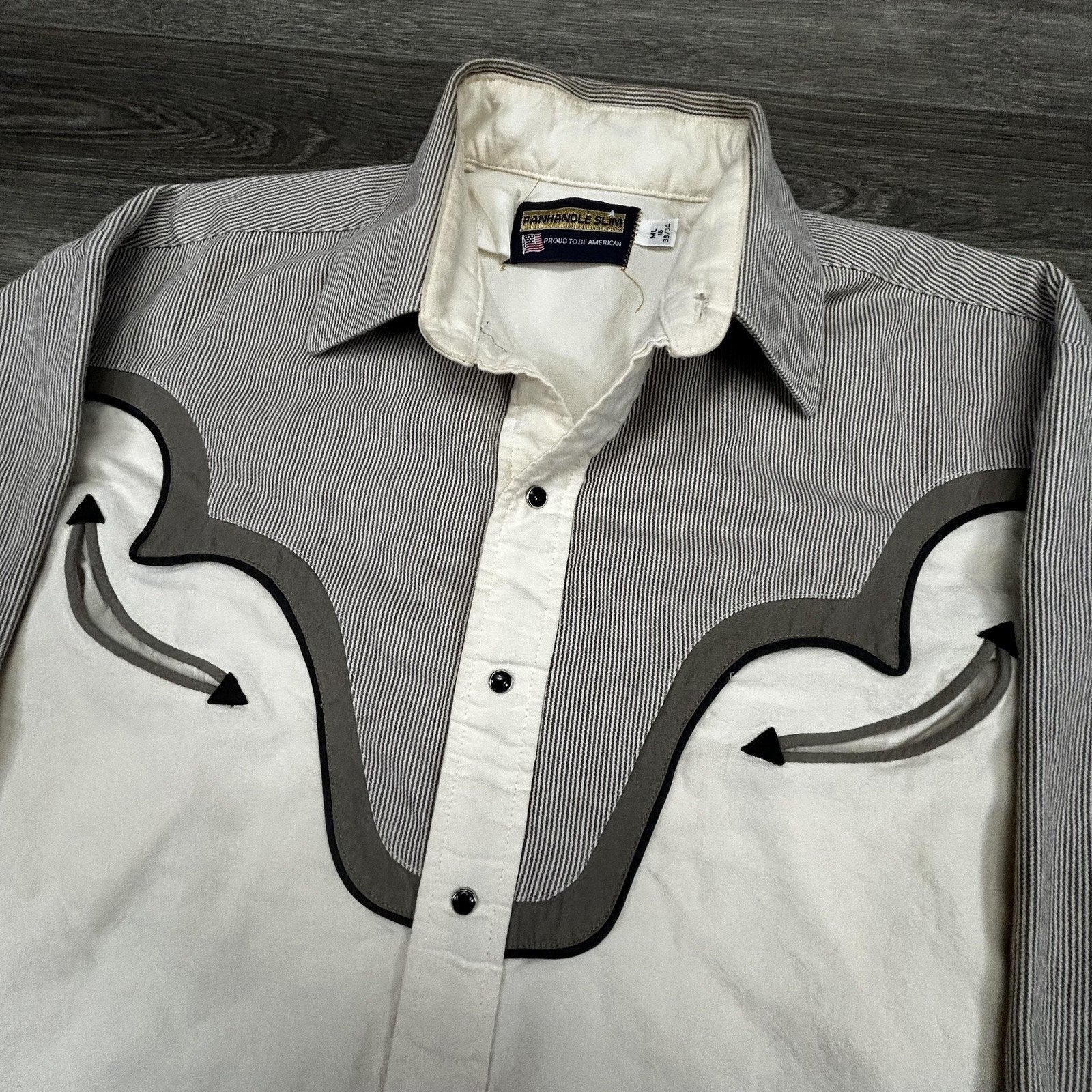 Vintage Panhandle Slim Pearl Snap Shirt Mens Medium White Smile Pocket 80s USA