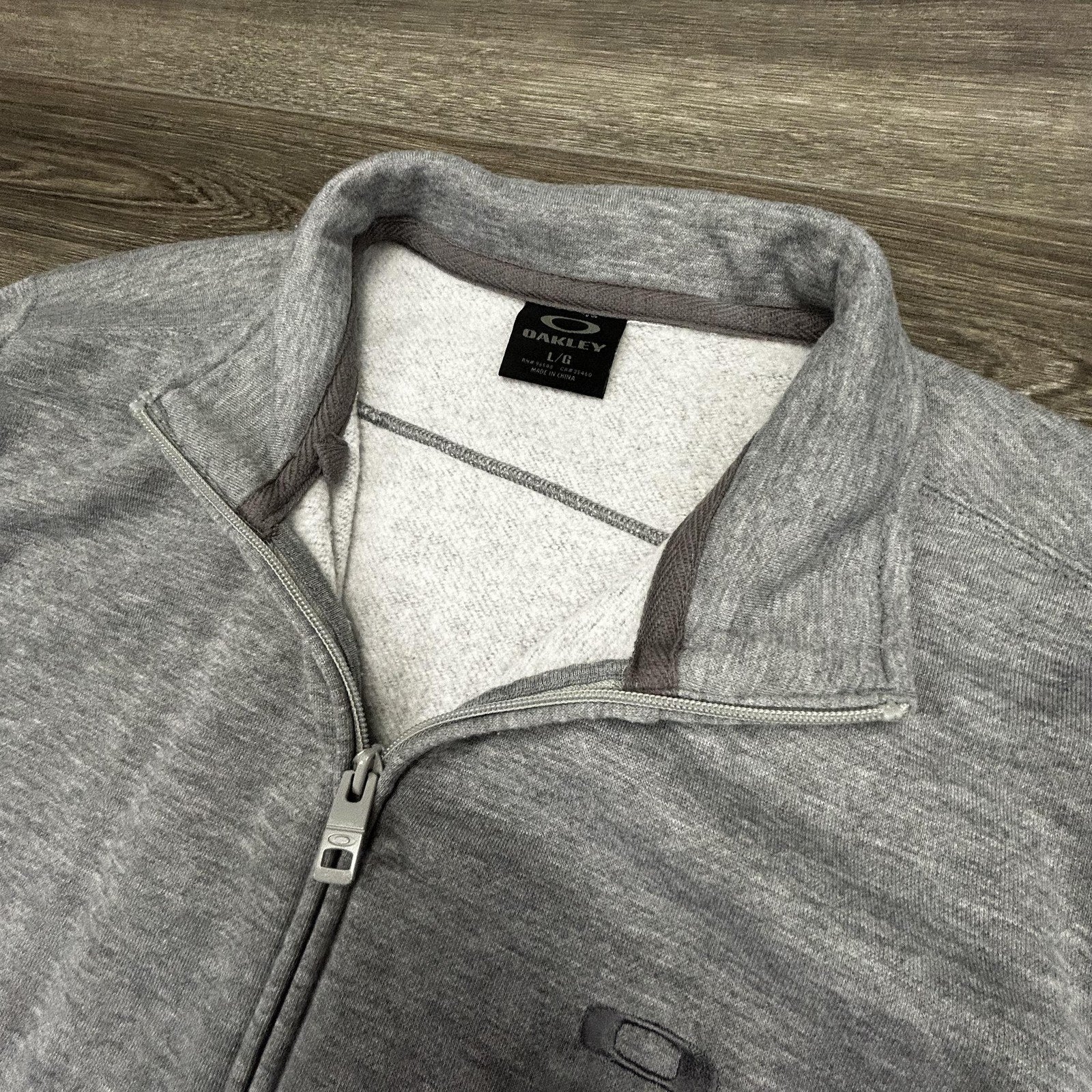 Oakley Sweatshirt Mens Large Gray Full Zip Fleece High Neck Logo Pockets Gorp
