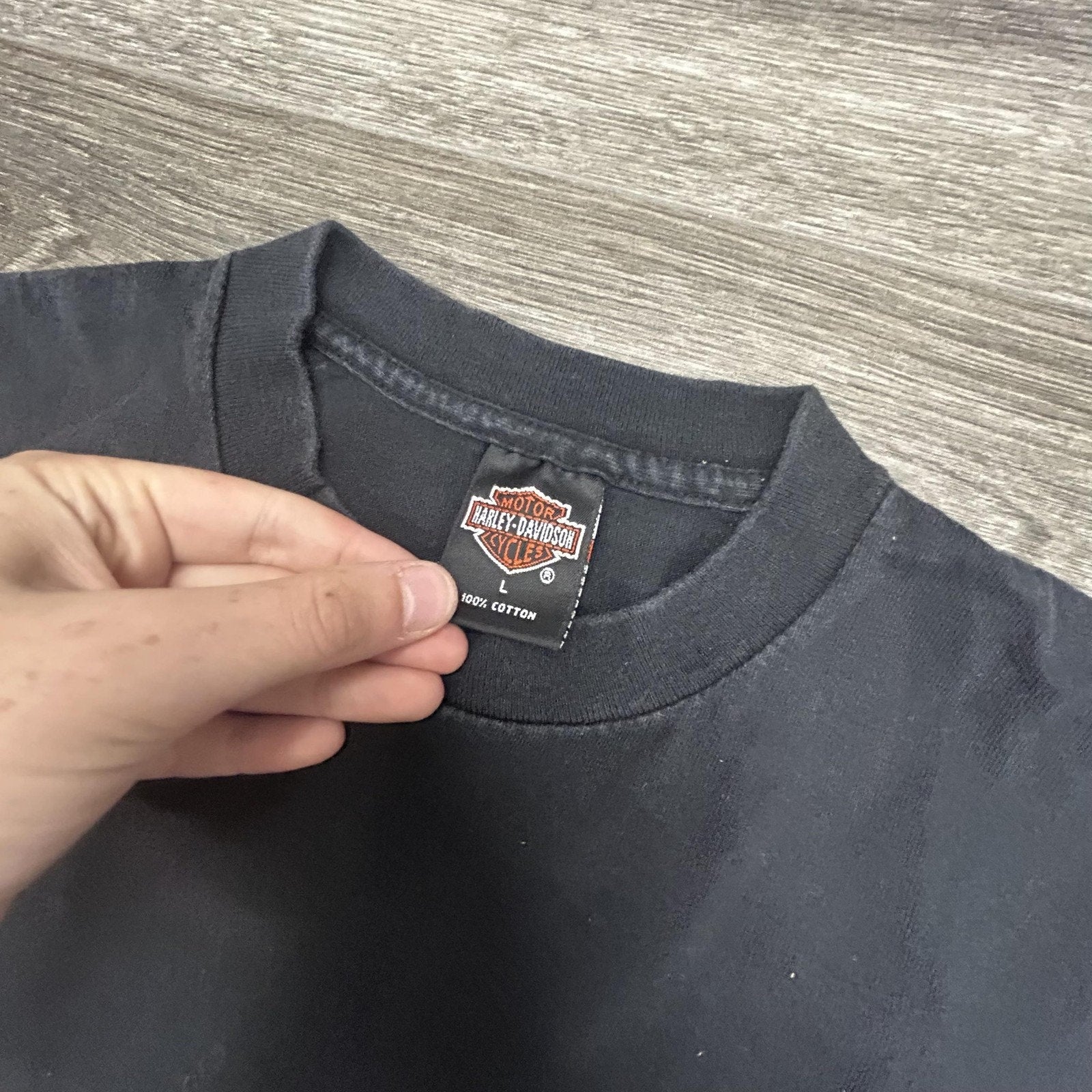 Vintage Harley Davidson Shirt Mens Large Black Pocket Flame Skull Single 90s USA