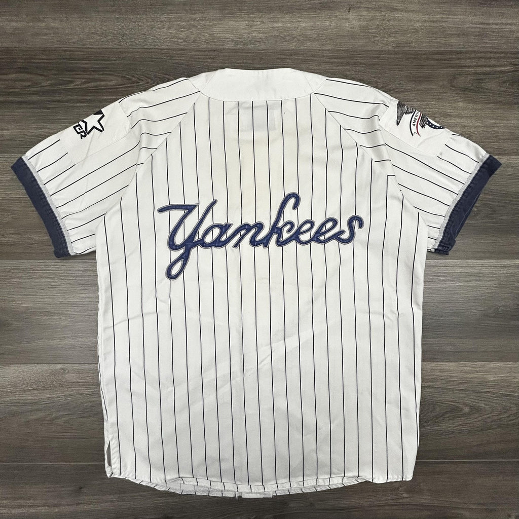 Vintage New York Yankees Jersey Mens Large White Pinstripe Baseball Starter 90s