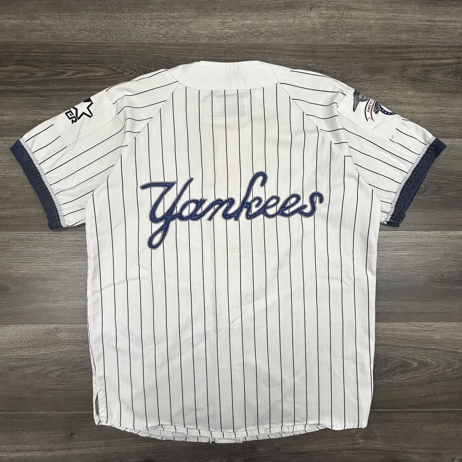 Vintage New York Yankees Jersey Mens Large White Pinstripe Baseball Starter 90s