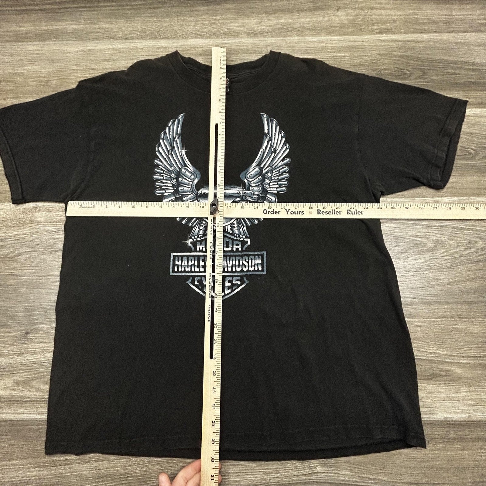 Vintage Harley Davidson Shirt Mens XL Black Winged Engine Chrome Biker 90s USA