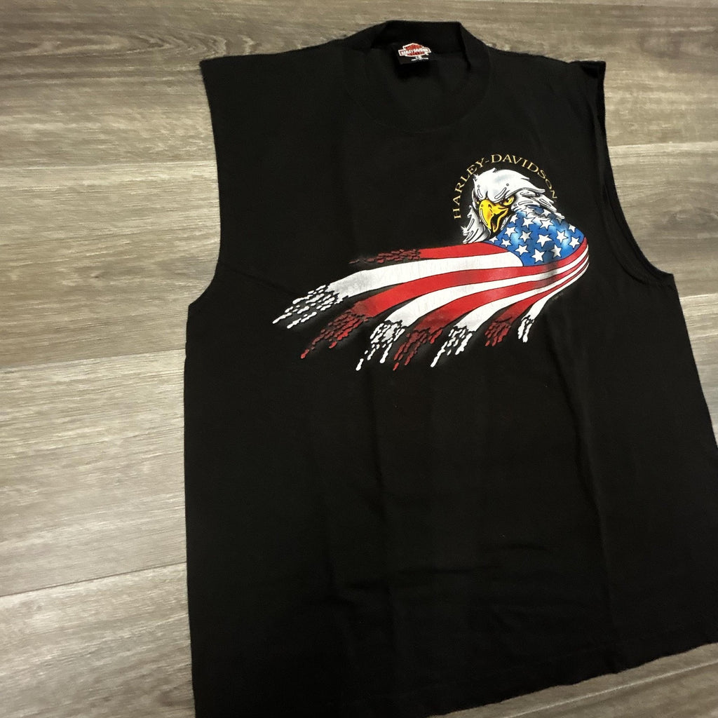 Vintage Harley Davidson Sleeveless Shirt Mens Large Black Eagle Made in USA 90s