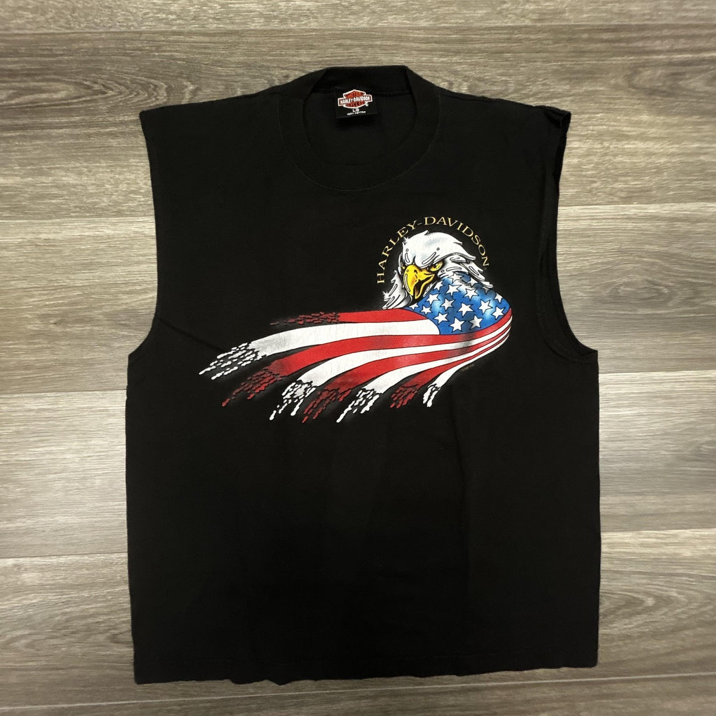Vintage Harley Davidson Sleeveless Shirt Mens Large Black Eagle Made in USA 90s