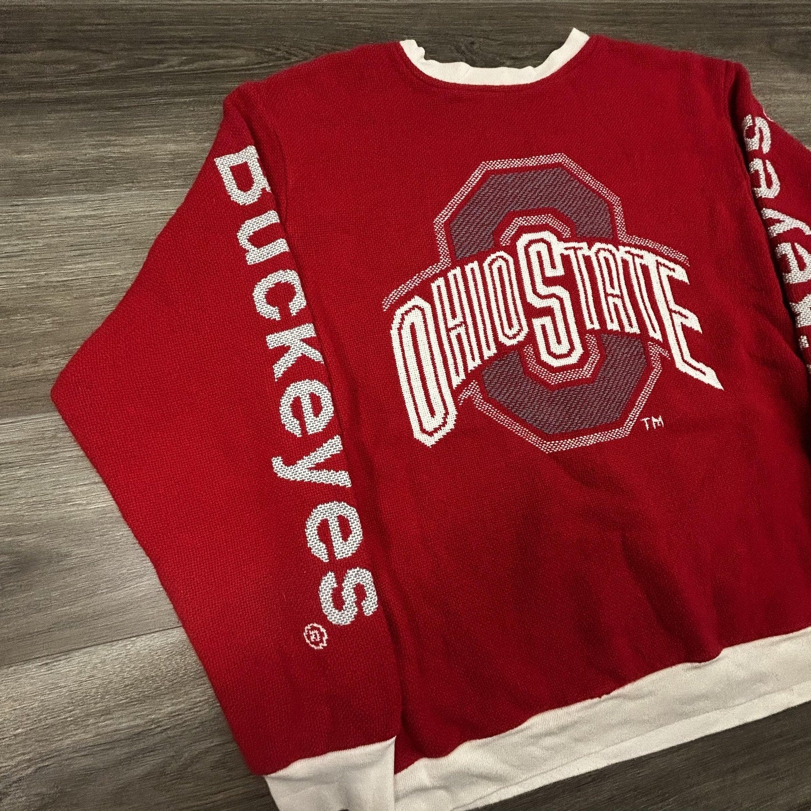 Vintage Ohio State Buckeyes Sweater Mens Large Red Knit NCAA Riddle Cockrell 90s