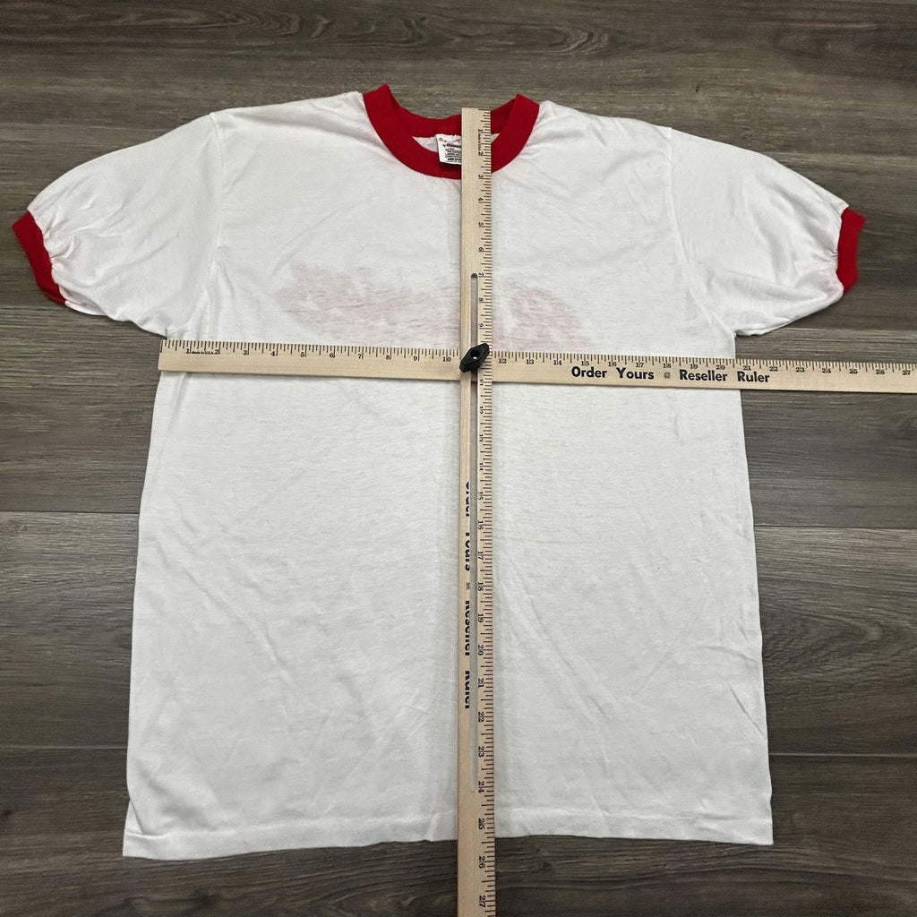 Vintage 80s Budweiser Ringer Shirt Mens Large White Red King Of Beers Logo USA