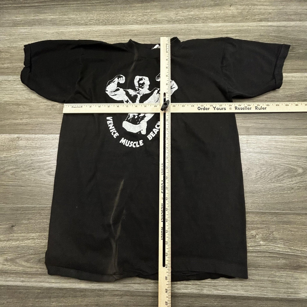 Vintage Venice Muscle Beach Shirt Mens Small (Tag XL) Black Bodybuilding 80s USA