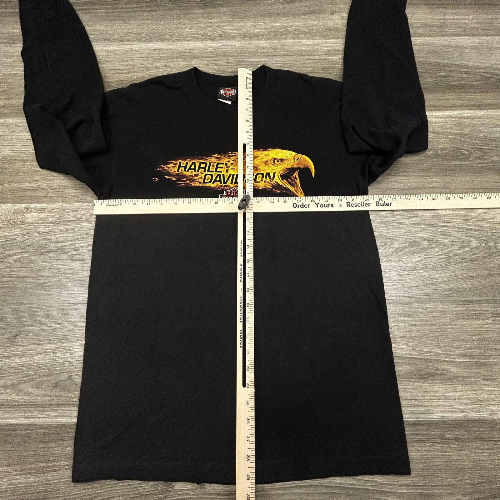 Vintage Harley Davidson Shirt Mens Large Black Long Sleeve Hit Eagle Flames USA