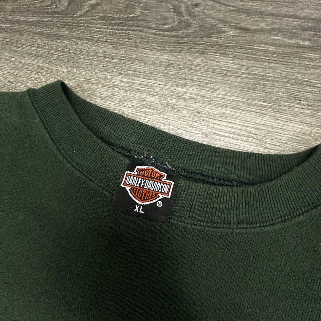 Vintage Harley-Davidson Sweatshirt Mens XL Green Motorcycle Country 90s Made USA