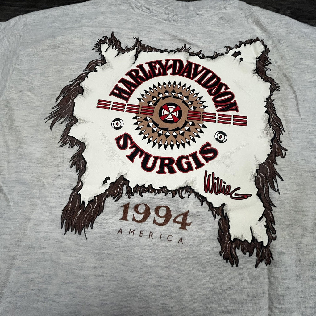 Vintage Harley Davidson Sturgis Shirt Mens Large Gray 1994 Native American 90s