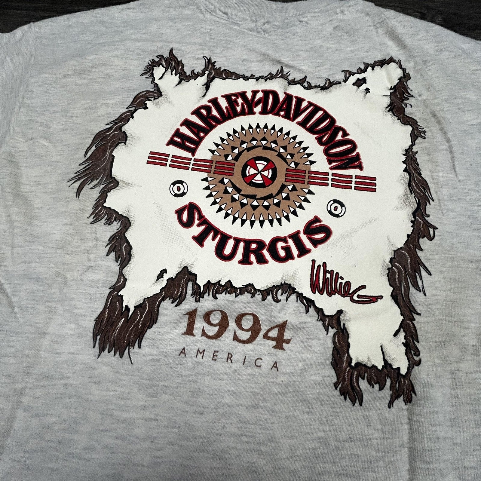 Vintage Harley Davidson Sturgis Shirt Mens Large Gray 1994 Native American 90s