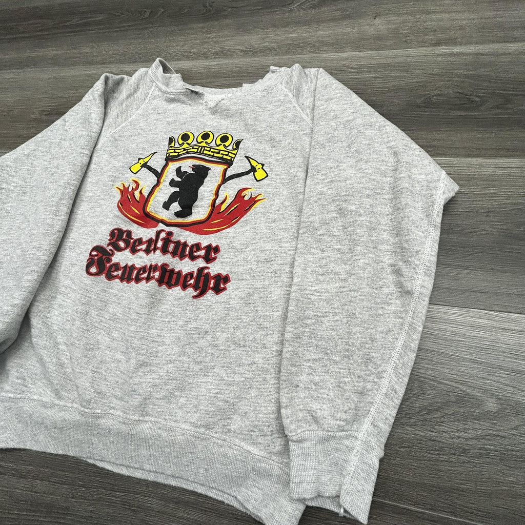 Vintage Champion Blue Bar Sweatshirt Mens Medium Gray Berlin Fire Dept Bear 70s